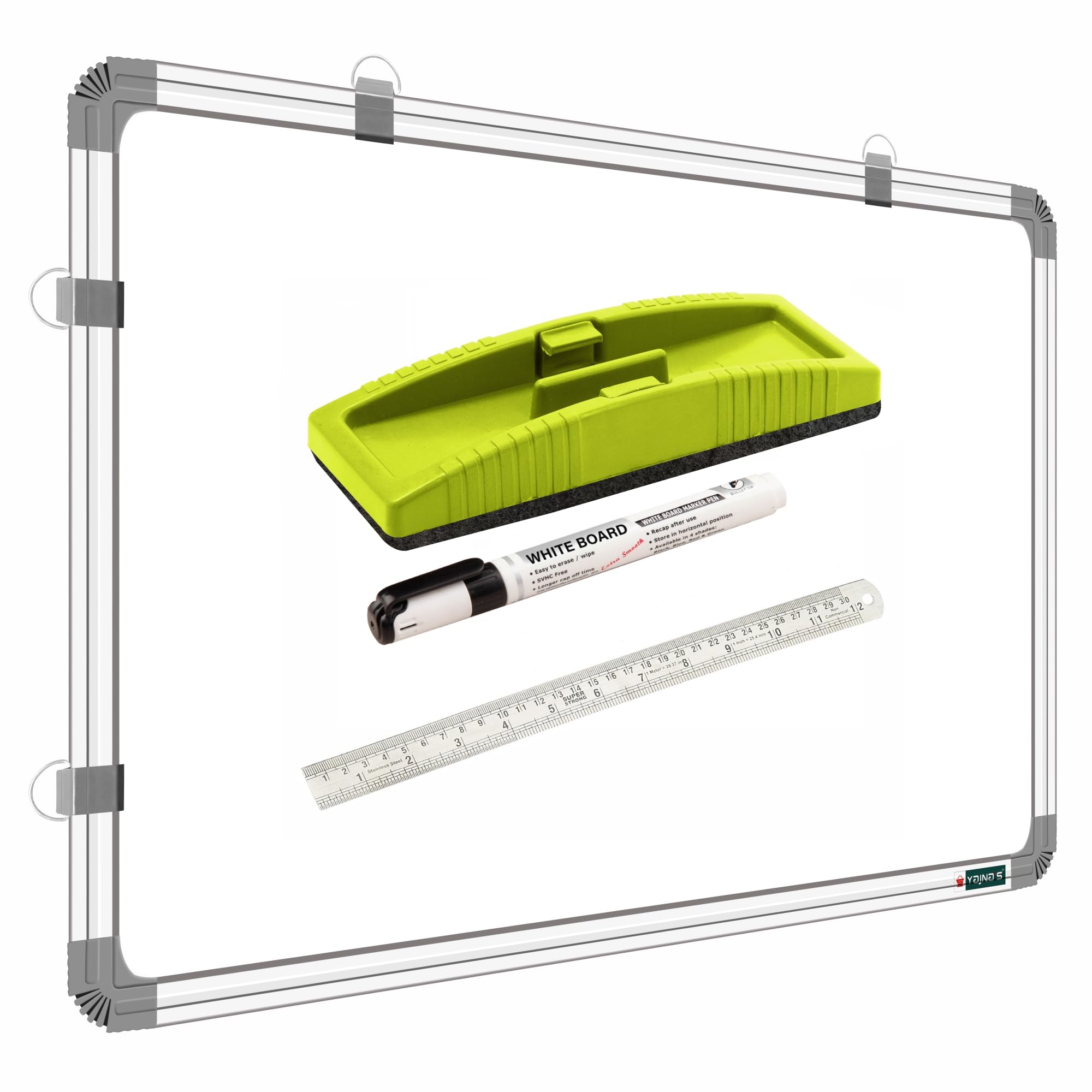 YAJNAS Non Magnetic 1.5X3 Feet Double Sided White Board and Chalk Board Both Side Writing Boards, one Side White Marker and Reverse Side Chalk Board Surface (Pack of 4 Items)