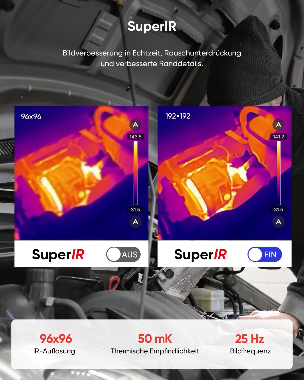 HIKMICRO Minie Wärmebildkamera - iOS/Android, 192×192 SuperIR Bildverbesserung, 25Hz, für Smartphone/Tablet, USB-C/Lightning(unterstützt iPhone 15/16/17) (Mini-E(Kein Zubehör))