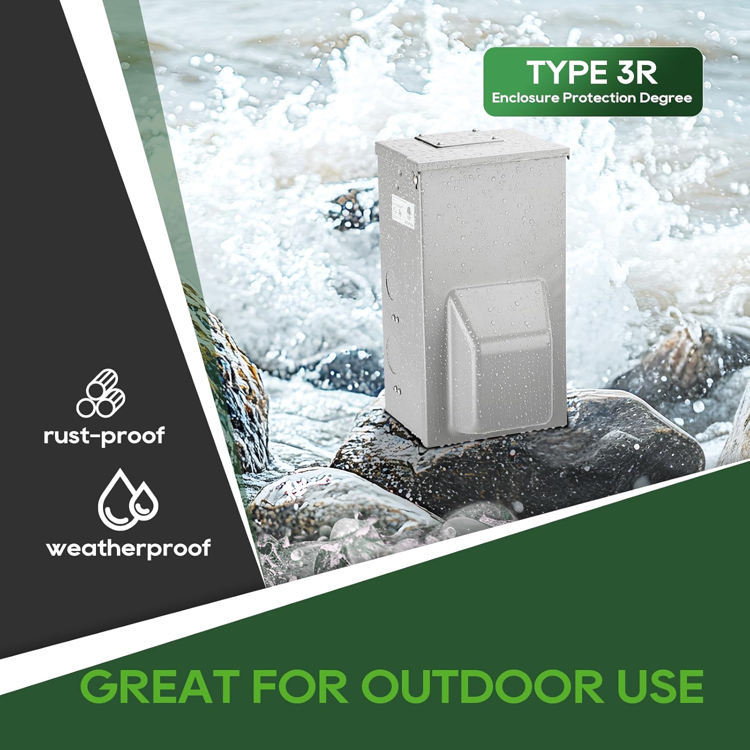 RVGUARD Temporary Power Outlet Panel with Breaker, ETL Listed 20 50 Amp Receptacle, Type 3R Electrical Outlet Panel with 20 Amp 90 Degree Adapter Cord for RV, Camper, Travel Trailer - Image 4