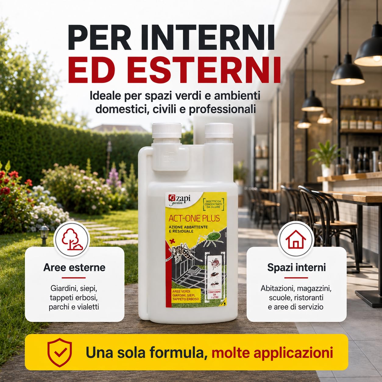 ACT-ONE PLUS Insetticida Concentrato 1 Litro - Zanzare e Insetti | Azione Abbattente e Residuale Fino a 2 Settimane - Per Aree Verdi e Ambienti Domestici - Anti Zanzare Tigre e Mosche