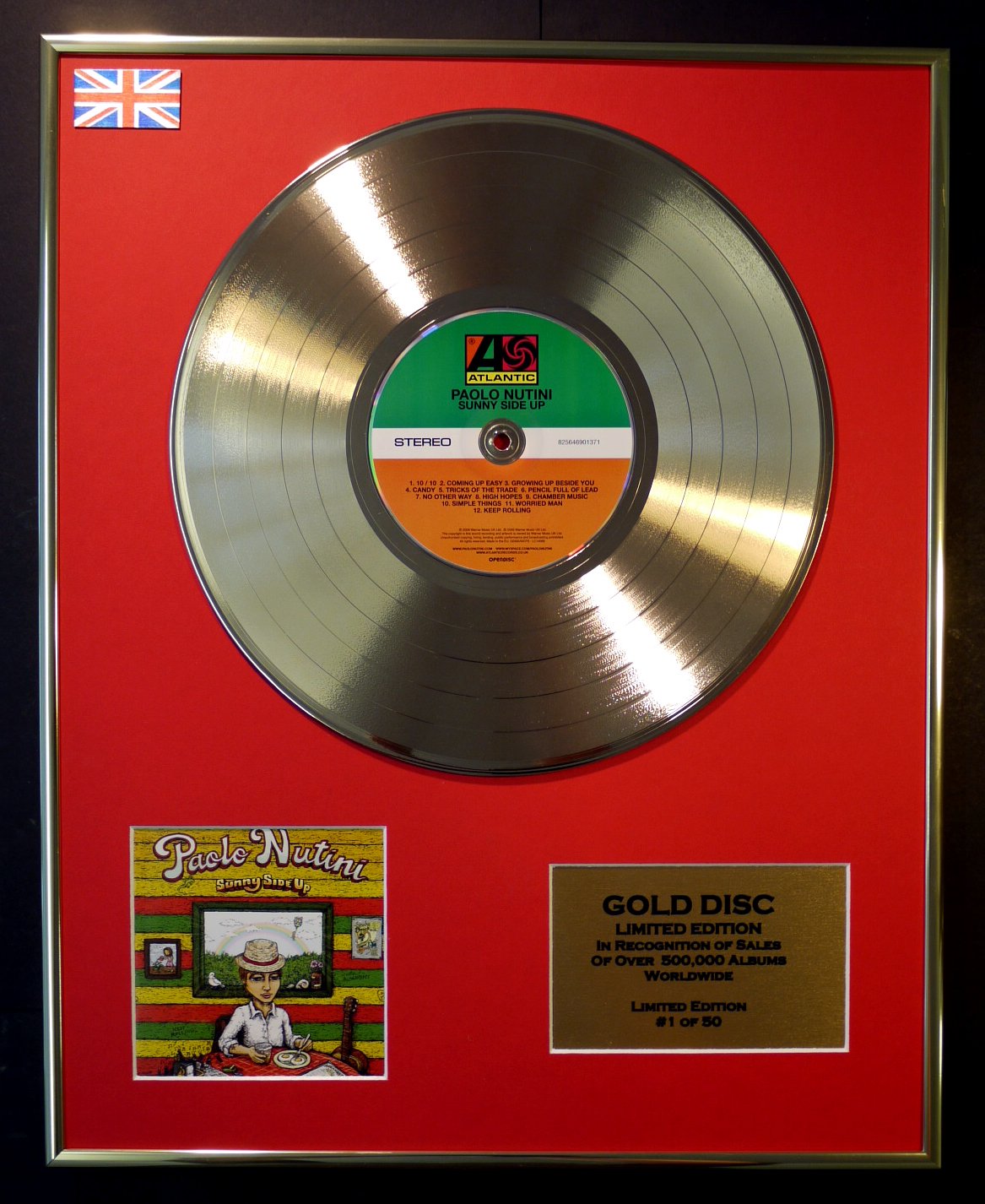 Limited Edition Cd Gold Disc Gold Paolo Nutini Cd Disc Record Limited Edition/Sunny Side Up