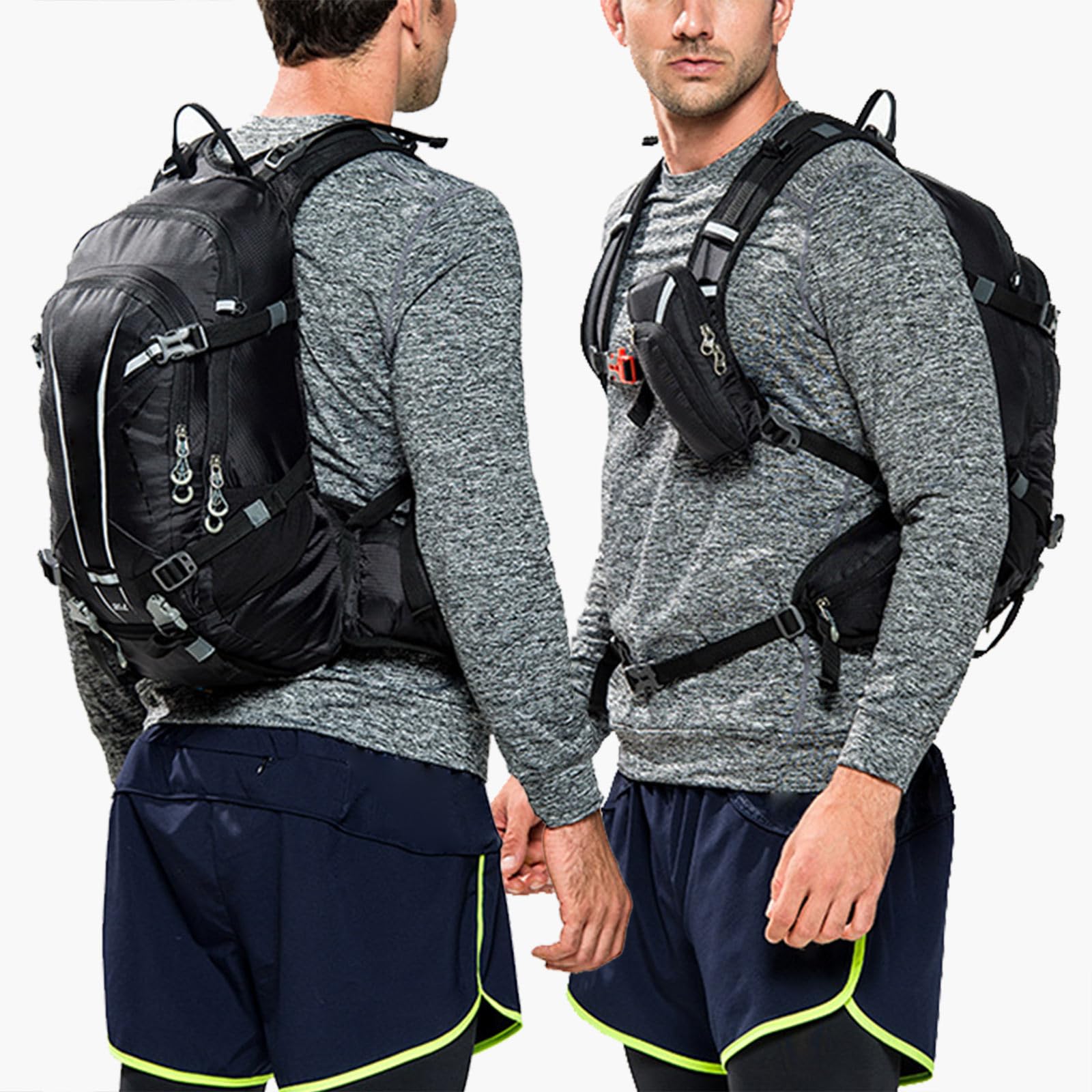 Grande capacità zaino sport palestra borsa doppia tracolla con tracolla regolabile palestra borsone zaino pieghevole viaggio, Nero Re, 28x16x47cm