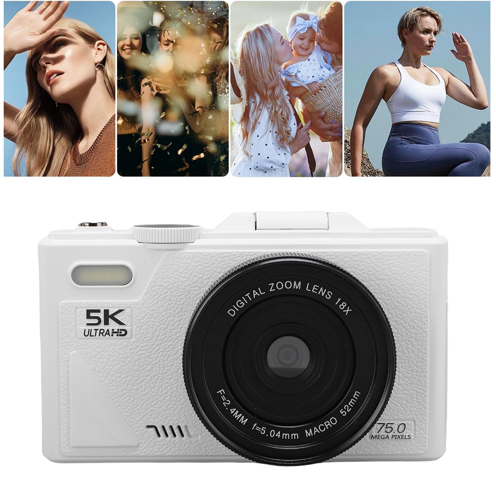 Aparat Cyfrowy 5K do Fotografii, Kamera do vlogowania 75MP z WIFI, 3 ekran obracany o 180°, 18-krotny zoom cyfrowy, Autofokus, Anti Shake, kamera podróżna dla początkujących