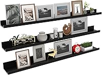 Giftgarden 47 Inch Black Floating Shelves Set of 3 - Long Woodgrain Ledges for Living Room, Bedroom, Office Photo Display
