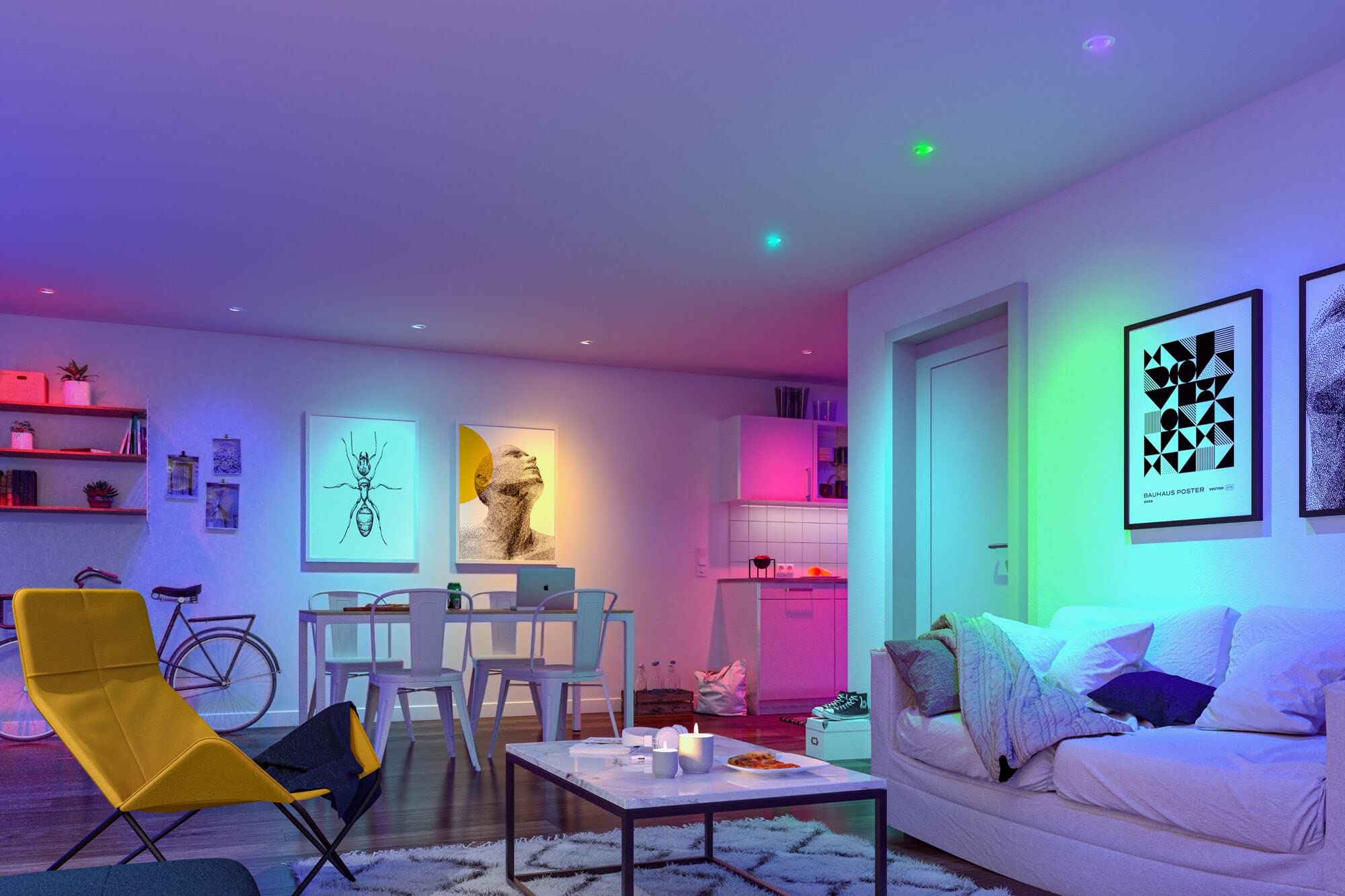 Paulmann 92466 LED Einbauleuchte Base Smart Home Zigbee Basisset schwenkbar rund 230V 3x4,9W 3x420lm dimmbar 90mm Weiß Metall RGBW+