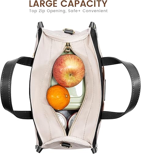Miniatura 4 de LOVEVOOK Bolsa de almuerzo para mujer, bolsa de almuerzo aislada de gran capacidad para oficina, trabajo, picnic, playa, a la moda, beige y negro, S