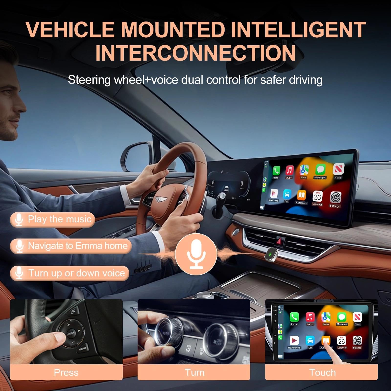 Adattatore CarPlay Wireless Mini, Connettore USB Plug e Play per Auto, Converte con Facilità CarPlay Cablato in Wireless, Compatibile con iPhone iOS 10+ e Android Auto, Reconnessione Automatica
