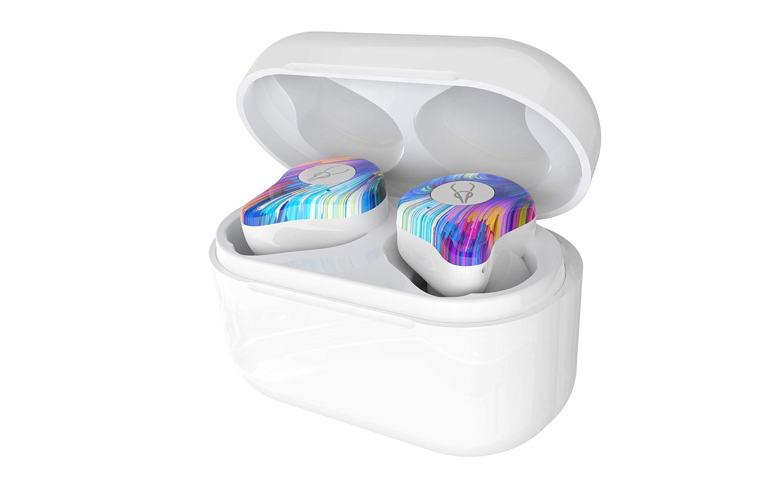 True bezprzewodowe słuchawki douszne, bezprzewodowe słuchawki Bluetooth 5.0, głęboki bas, stereo z redukcją szumów, odporne na pot słuchawki Bluetooth TWS, bezprzewodowe słuchawki z przenośnym pudełkiem do ładowania, tęczowe