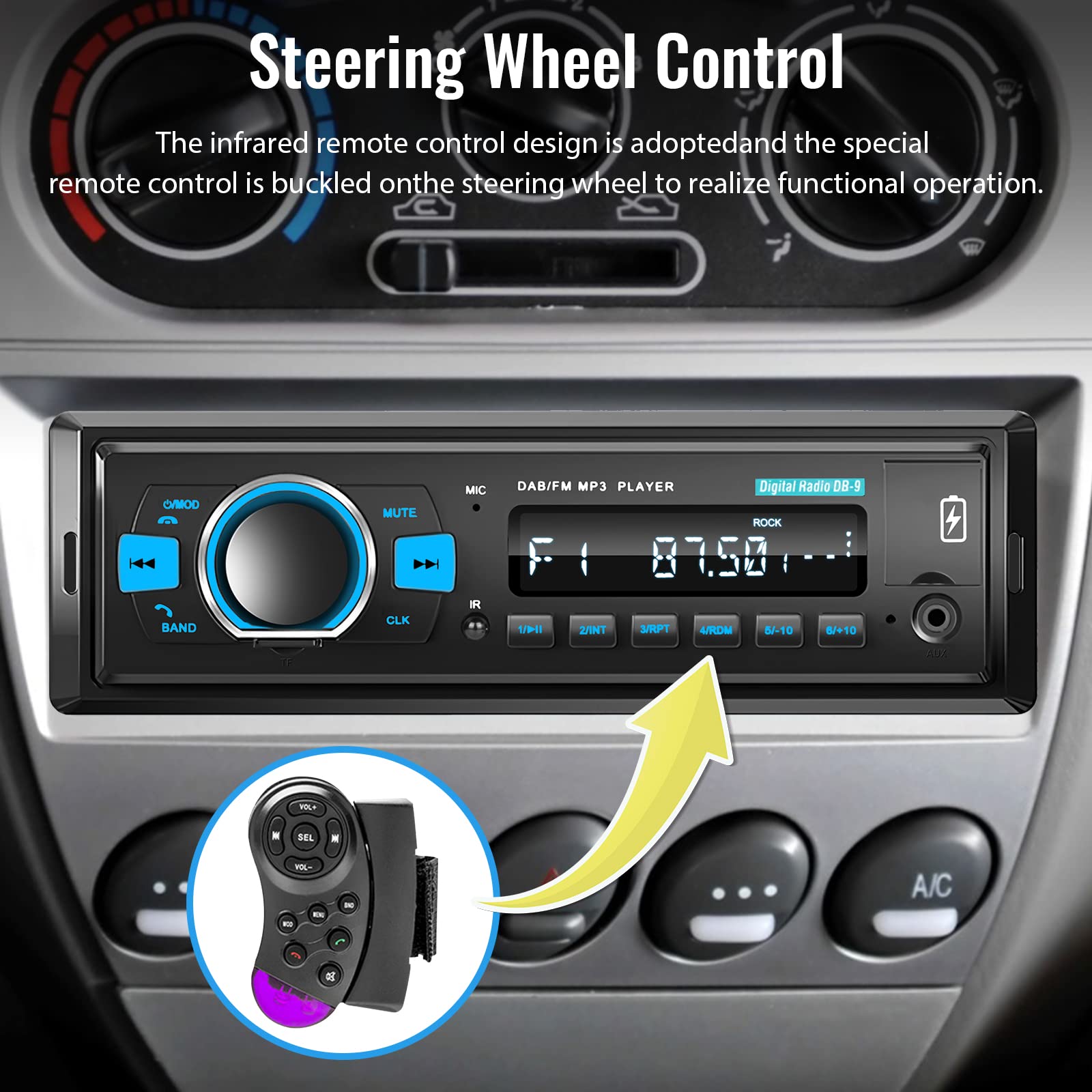 Hodozzy DAB+/DAB Autoradio 1 Din Bluetooth 5.0, 2xUSB/SD/EQ/Aux-in,Lenkradsteuerung,Freisprecheinrichtung,MP3 Player,25W*4
