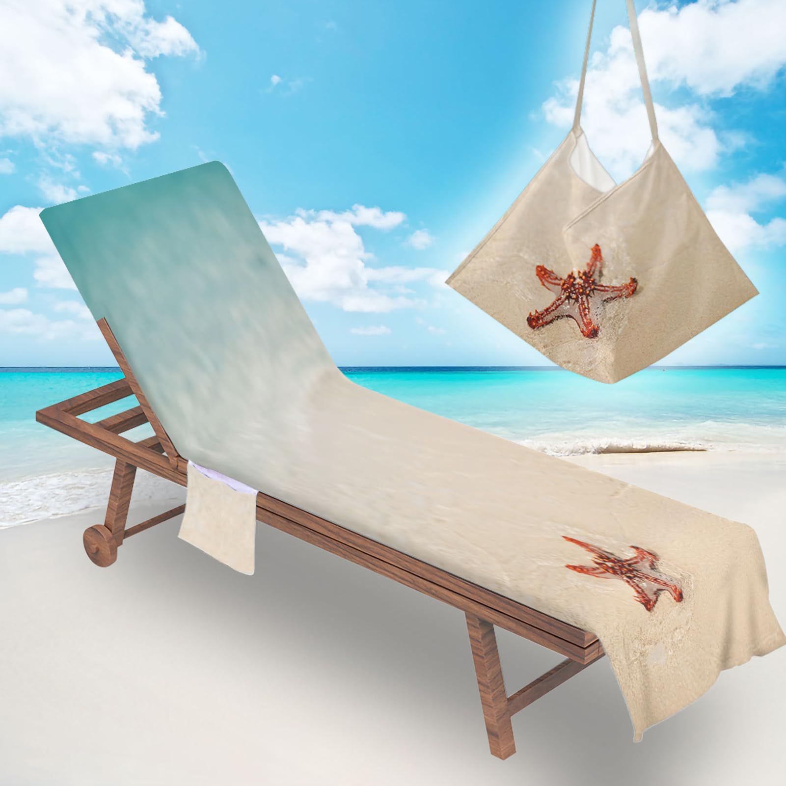 na ręcznik na krzesło plażowe, 200 x 75 cm, mikrofibra z kieszenią