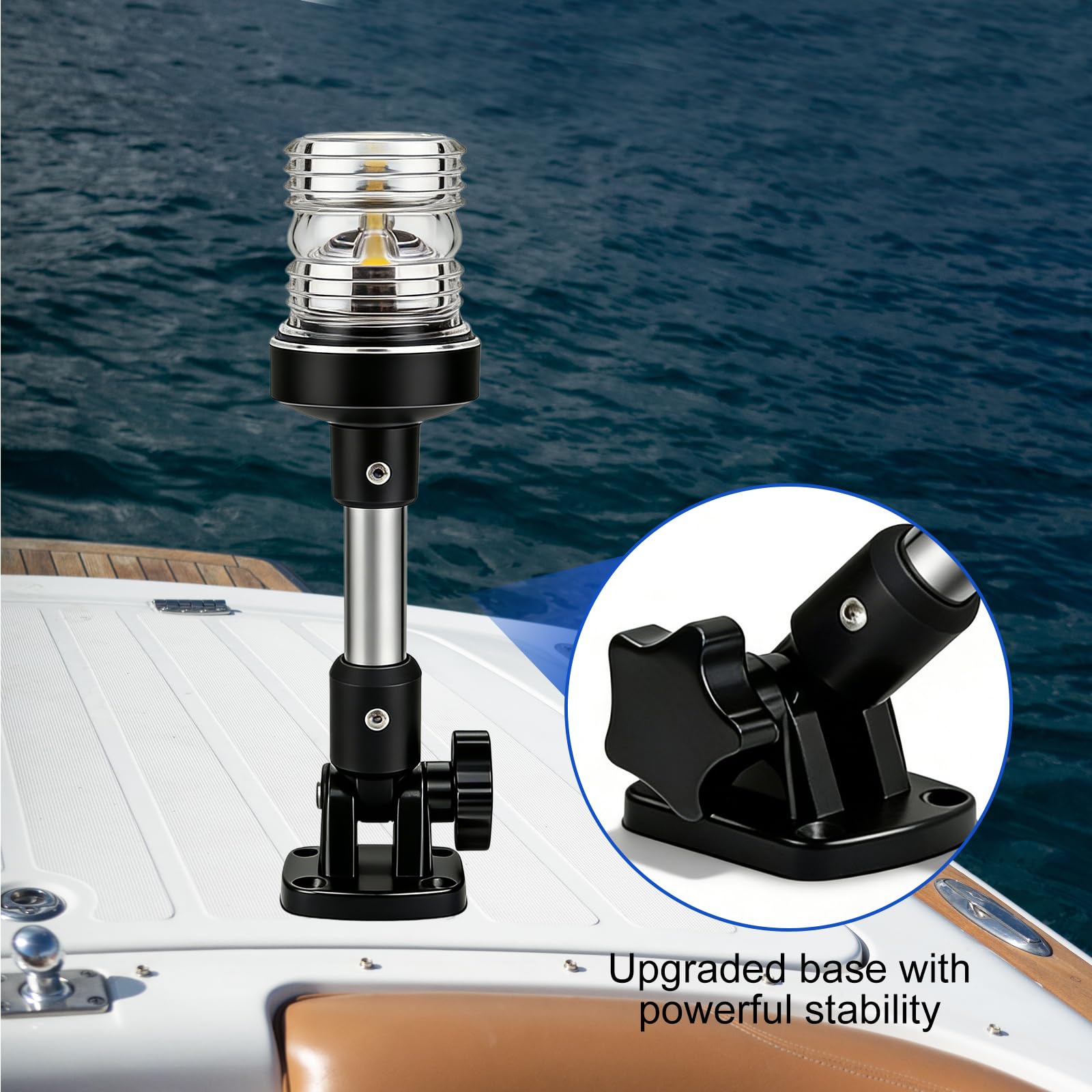Luce di ancoraggio, luce di navigazione da 15 cm, impermeabile IP67 a 360°, luce di ancoraggio per barche, rotazione a 180°, 12V~24V, luce di navigazione a LED per barche marine, luce di ancoraggio a