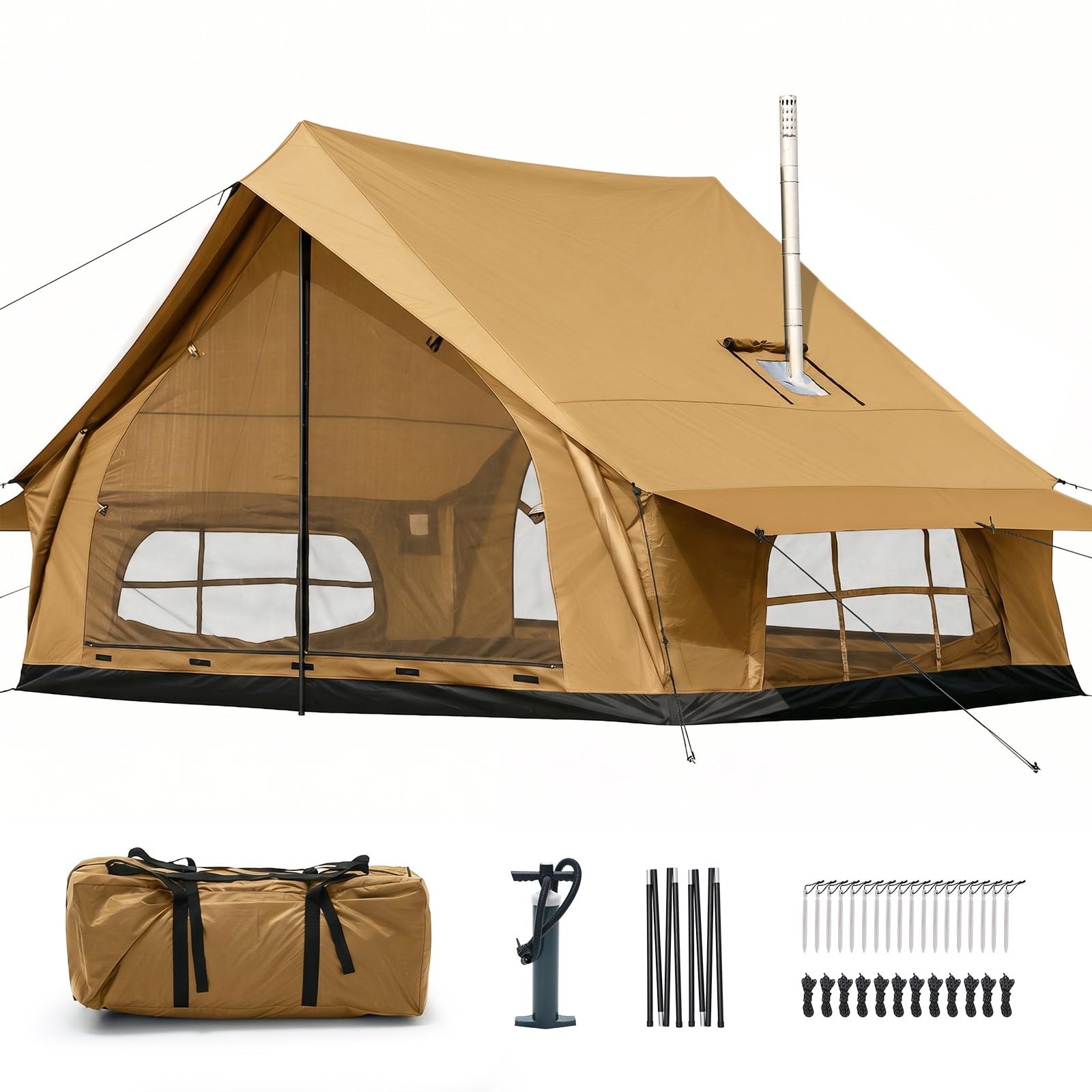 Ytaoeo Camping Tent, 300 x 210 x 200 cm Outdoor Glamping Tent (Brown)
