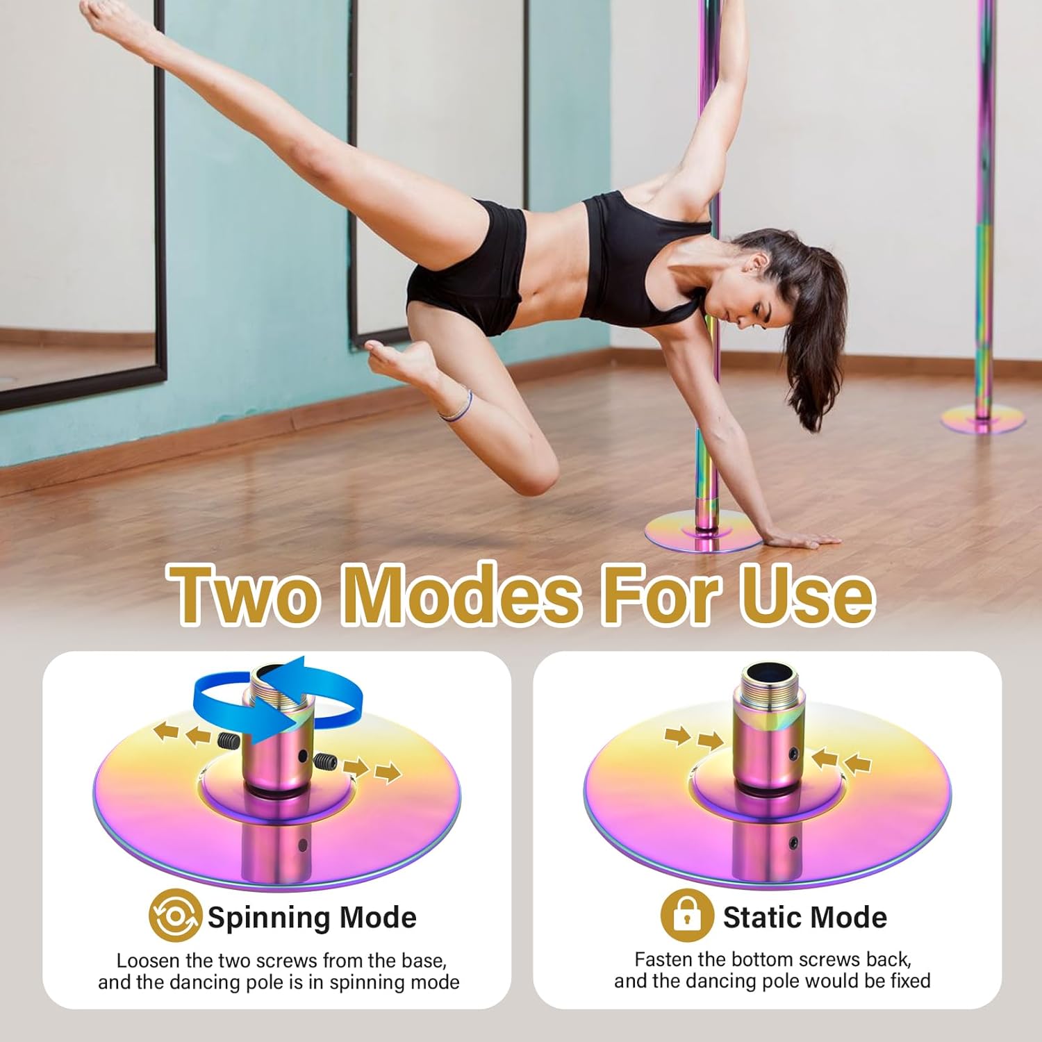 Stripper Pole,Removable 45mm Rotate & Static Dancing Pole Heavy-Duty Steel Pole Dancing Pole, Adjustable Height Professional Grade Excellent for Home Exercise Club Gym(Colorful,Black,Gold)