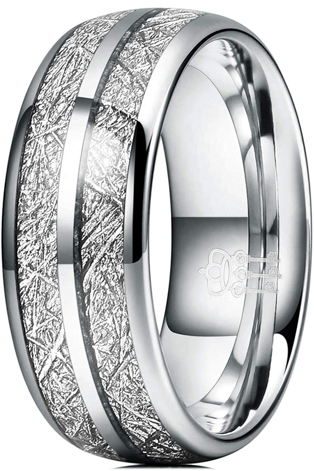 THREE KEYS JEWELRY Tungsten Wedding Band Meteorite Inlay for Men Women