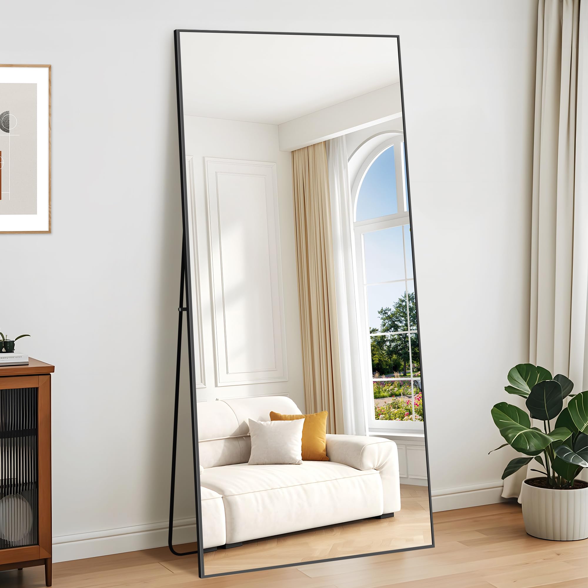KOCUUY Black Full Length Mirror 76" x 34", Extra Large Full Body Mirror Free Standing,Oversized Metal Framed Leaning Against Rectangle Wall Floor Mirror for Living Room Dressing Room Entryway