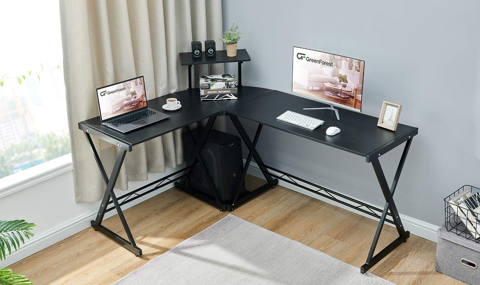 GreenForest L Shaped Desk 58 inch Reversible Gaming Computer Desk with