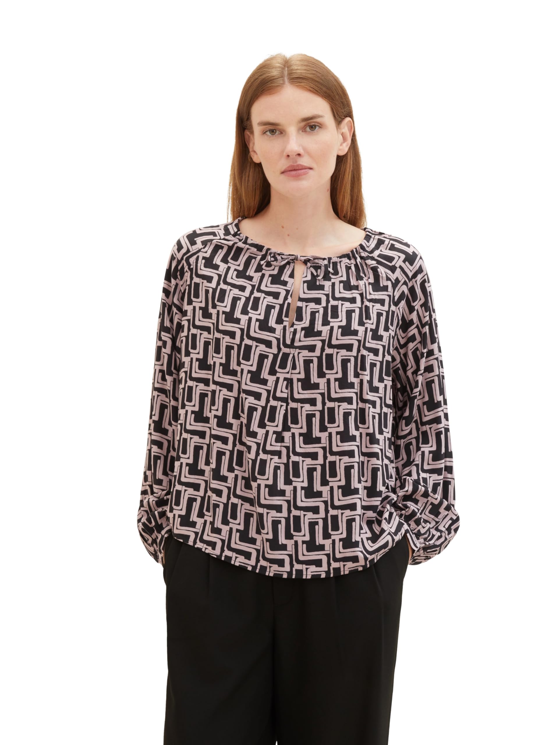 TOM TAILOR Women's Blouse, 33990 - Black Lilac Abstract Design, 14