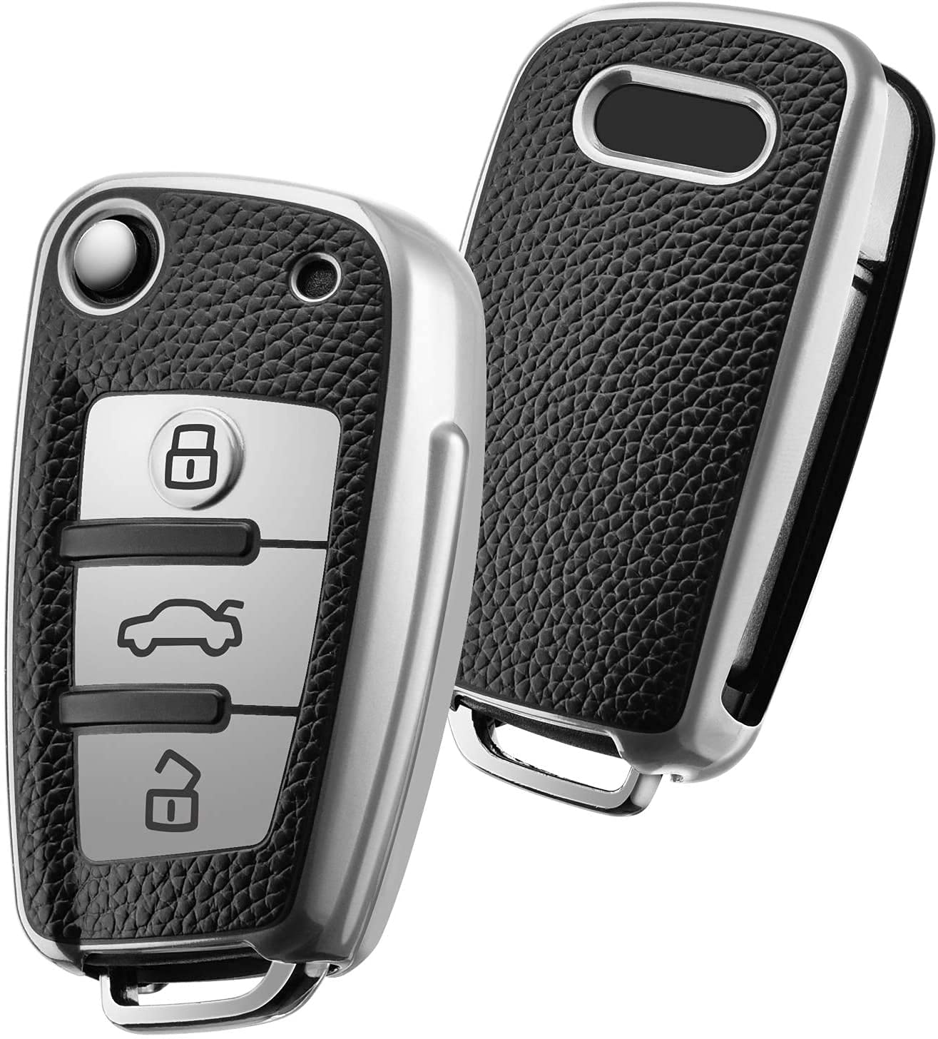 JVCV® Premium Soft TPU Leather Pattern Key Cover Compatible with Audi A1 A3 A6 Q2 Q3 Q7 TT TTS R8 S3 S6 RS3 Folding Key (Silver)-image-35
