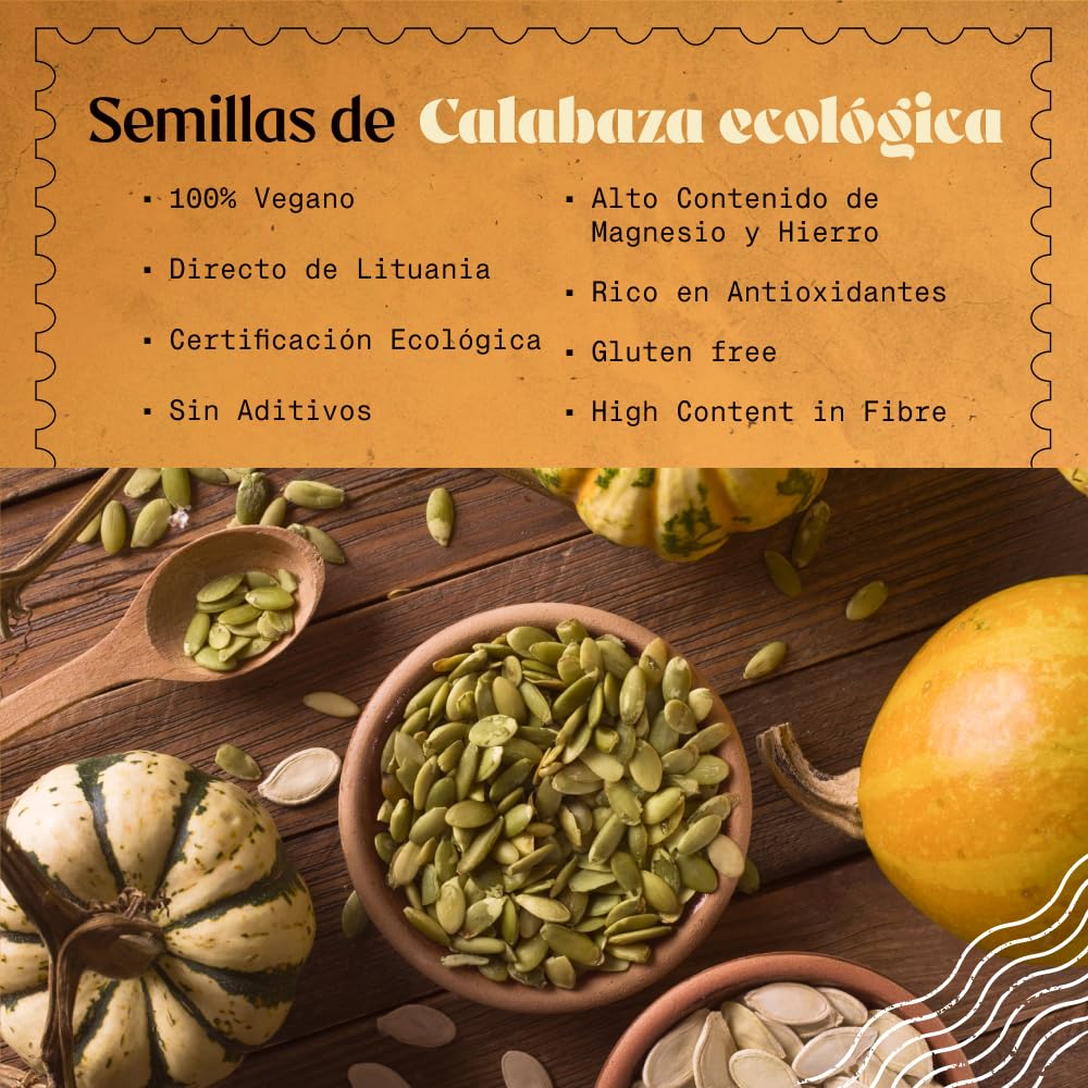NaturaleBio Semillas de Calabaza 1kg | 100% Ecológicas Veganas Sin Gluten | Sin OGM Ricas en Nutrientes y Antioxidantes | Perfectas para Cocinar o Snack.