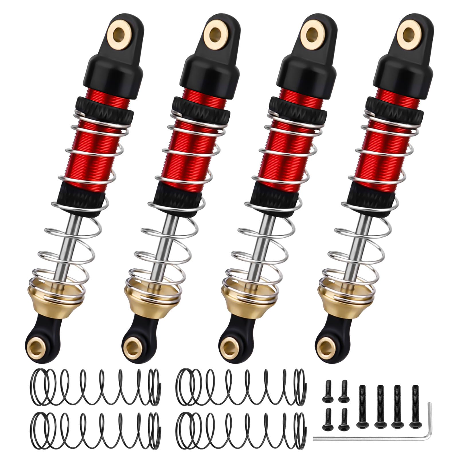 AllinRC Aluminum 53MM Shocks Oil Damper Long Threaded Shock Absorber for TRX4M 1/18 RC Crawler Upgrades (Red)