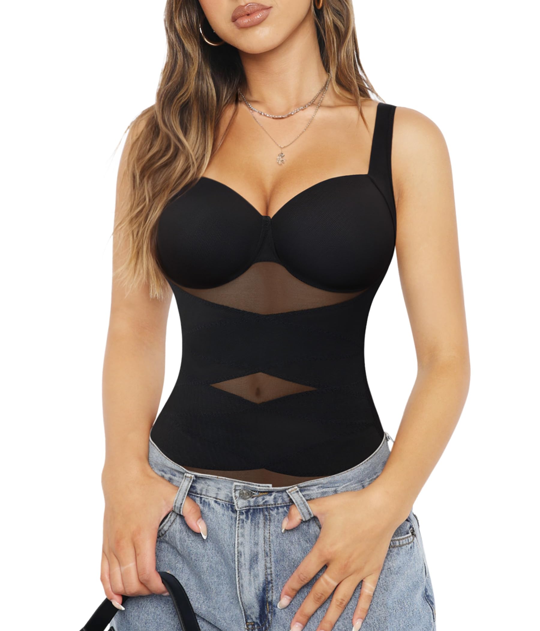 Gotoly Shapewear Bodysuit for Women Tummy Control Waist Trainer Seamless Sculpting Body Shaper Built in Bra V-Neck Jumpsuits