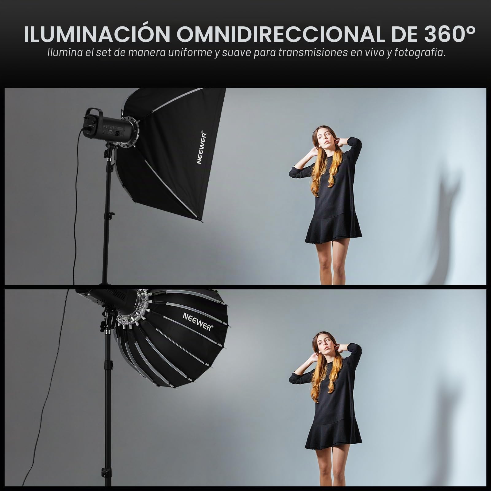Neewer Caja de luz parabólica de 55 cm, instalación rápida, Plegable, con difusores/Rejilla/Bolsa, Compatible con Aputure 60X S 150c 300c RGB CB60 MS60B MS60C CB200B y Otras Luces de Montaje Bowens