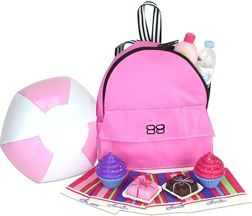 Sophia's Mochila de día de playa de 8 piezas con accesorios y golosinas para muñecas de 18 pulgadas, rosa