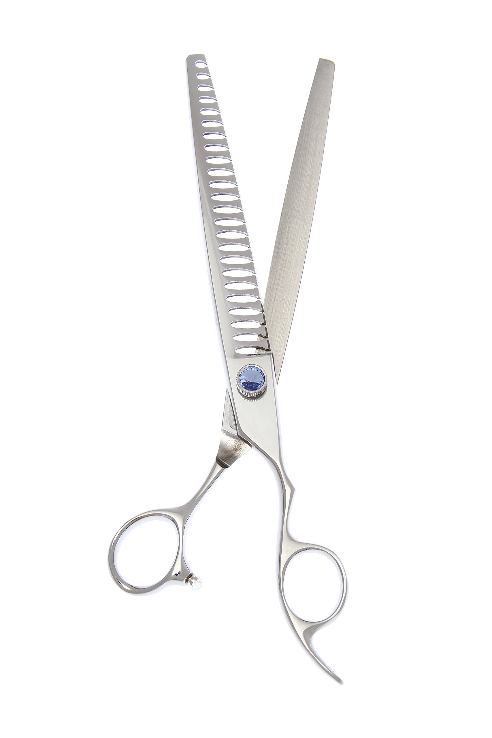 Japanese 440C 24 Tooth Chunker with Light Blue Gem Stone Tension and Anatomic Handle, 7.5-Inch