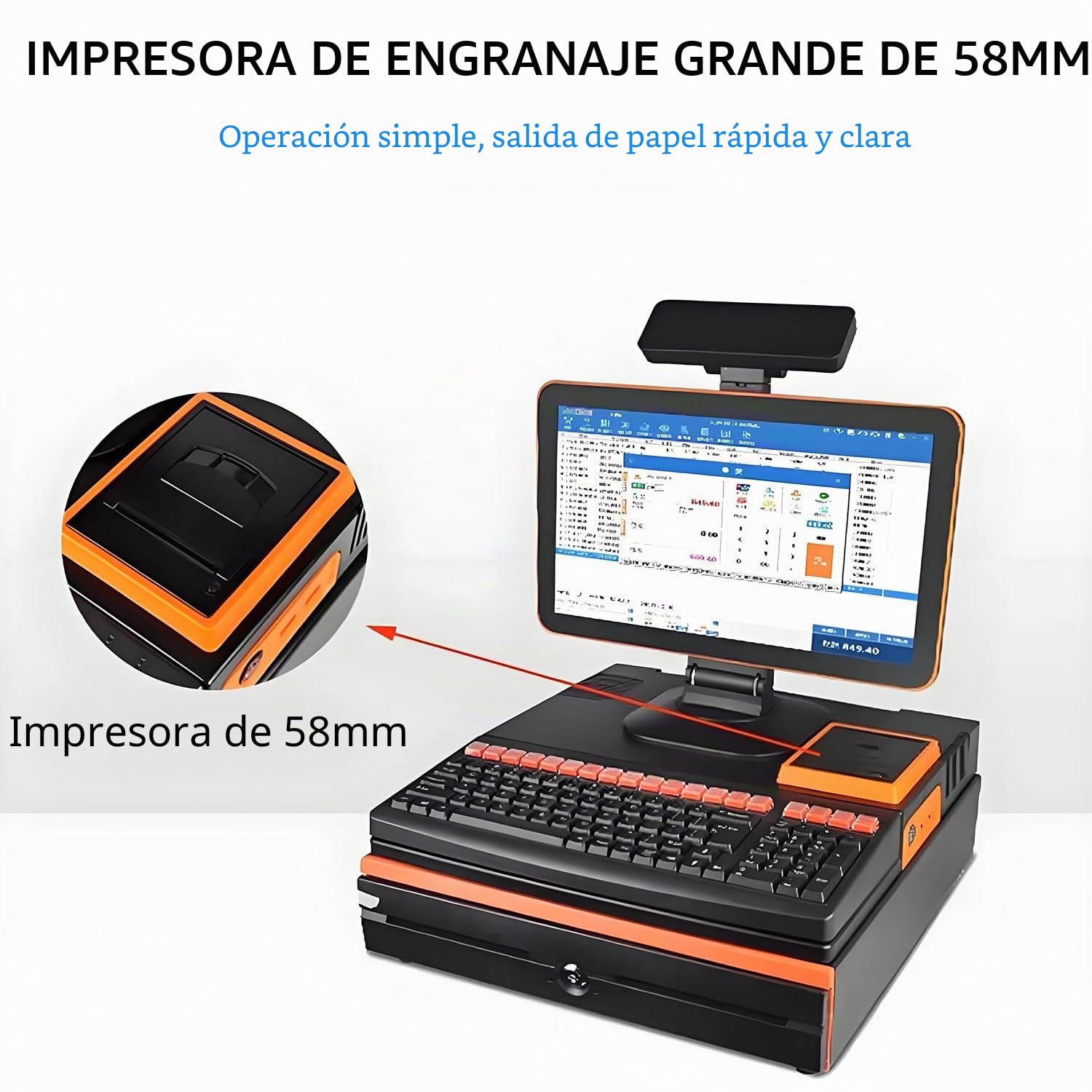 Pantalla táctil de 15,6 pulgadas, caja registradora, teclado, impresora integrada de 58 mm, ordenador TPV, punto de venta para fábricas, caja registradora para empresas y negocios White-SingleScreen