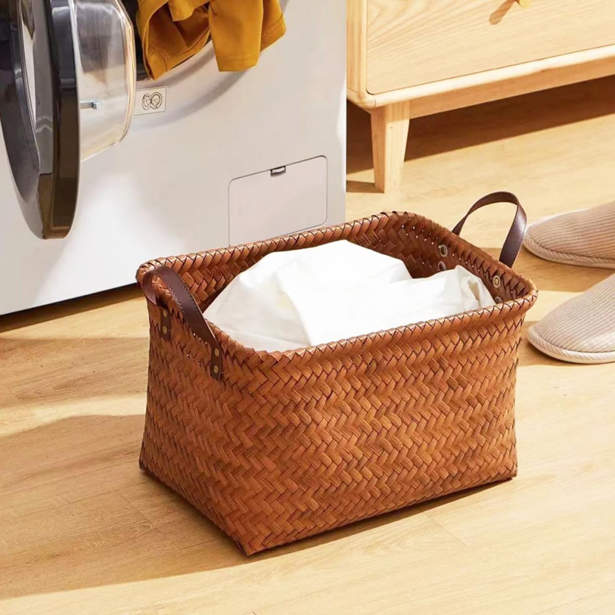 KOMBIUDA Aufbewahrungskorb 38x28x24cm mit Tragegriff aus Pp im Landhausstil Faltbarer Wäschekorb Praktische Aufbewahrungslösung für Kinderzimmer und Waschküche