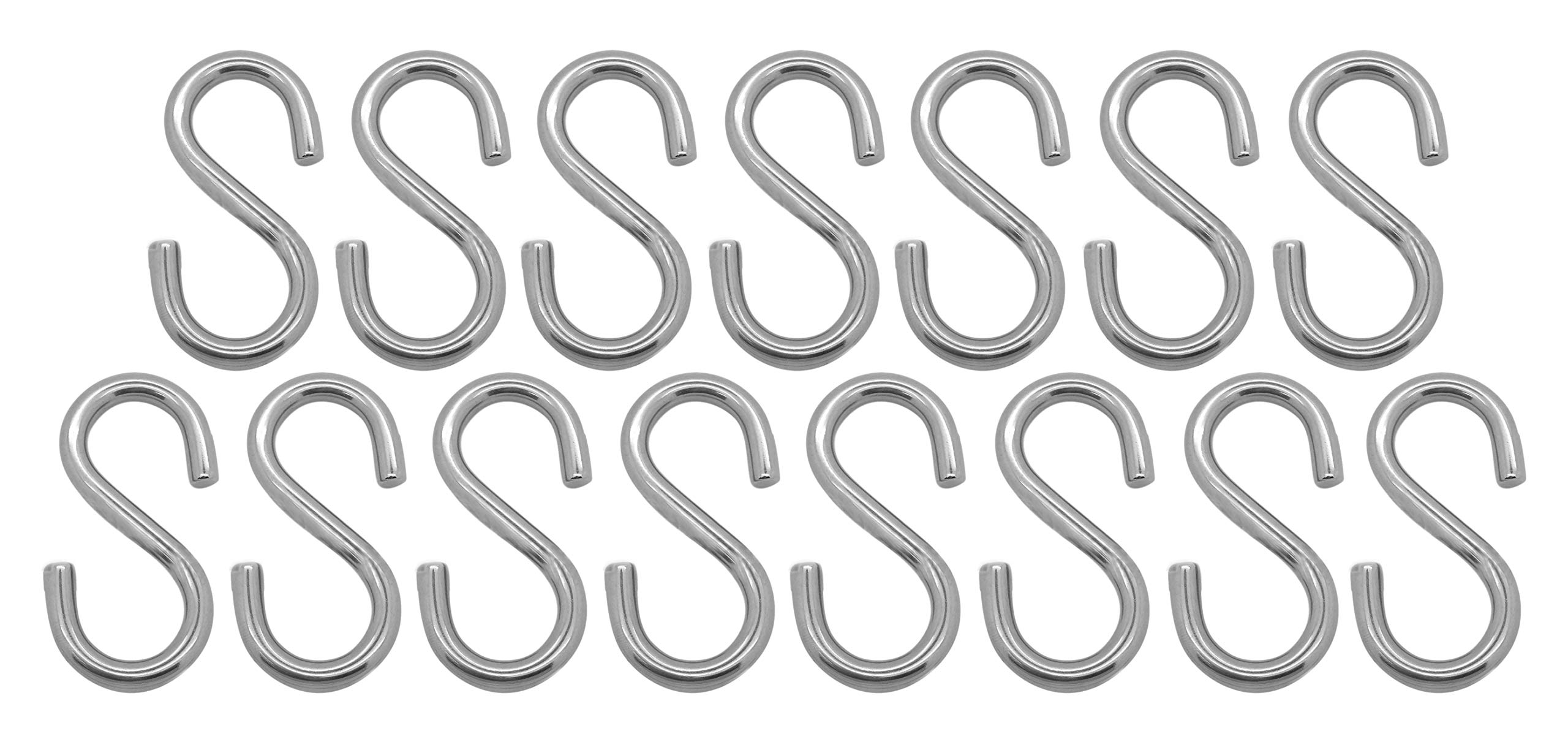 Set di 15 robusti ganci a S in acciaio (74 mm, 50 kg)