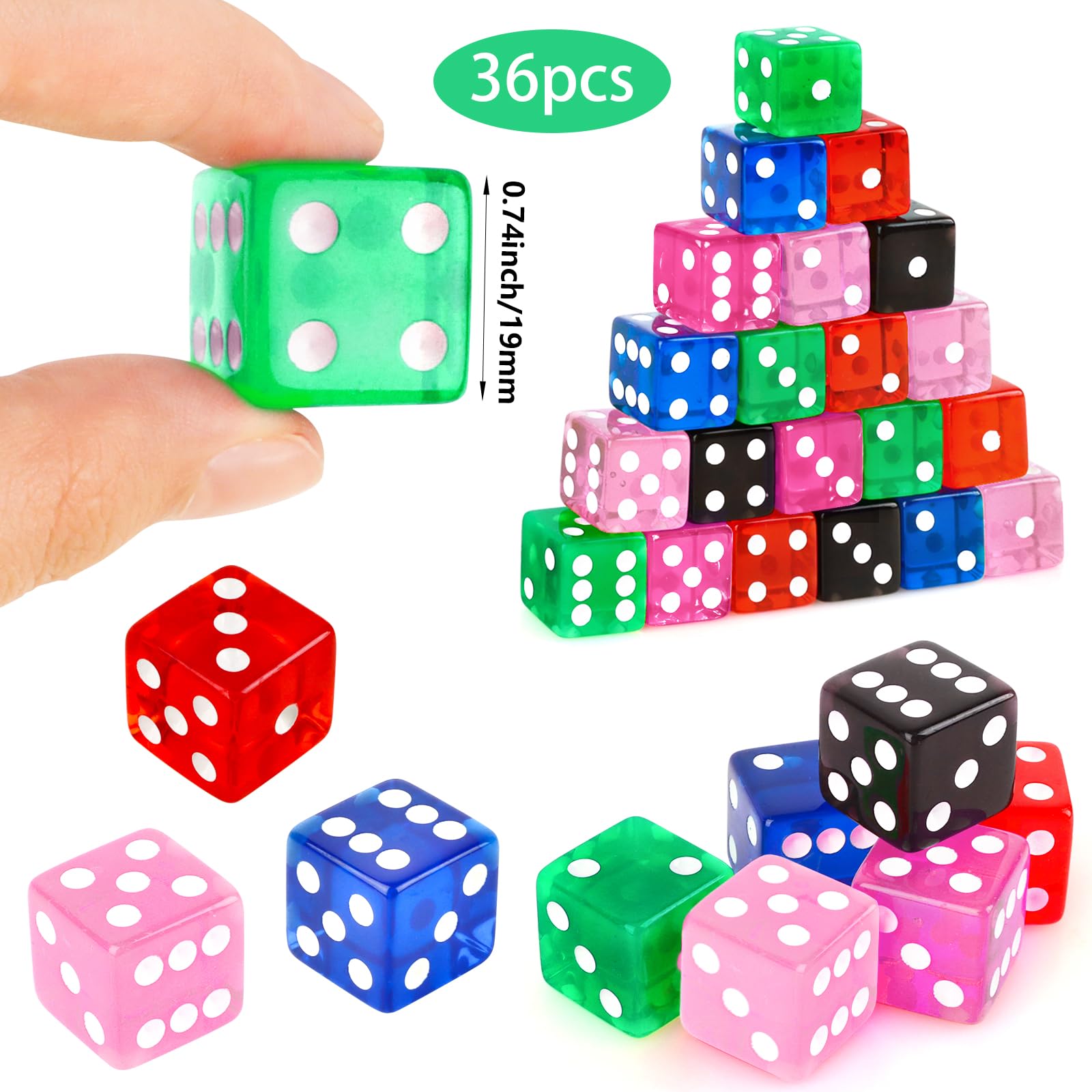 Hooqict Juego de 100 dados de casino estándar de 16 mm, dados de acrílico de 6 caras de colores para juegos de mesa (azul, verde, amarillo)