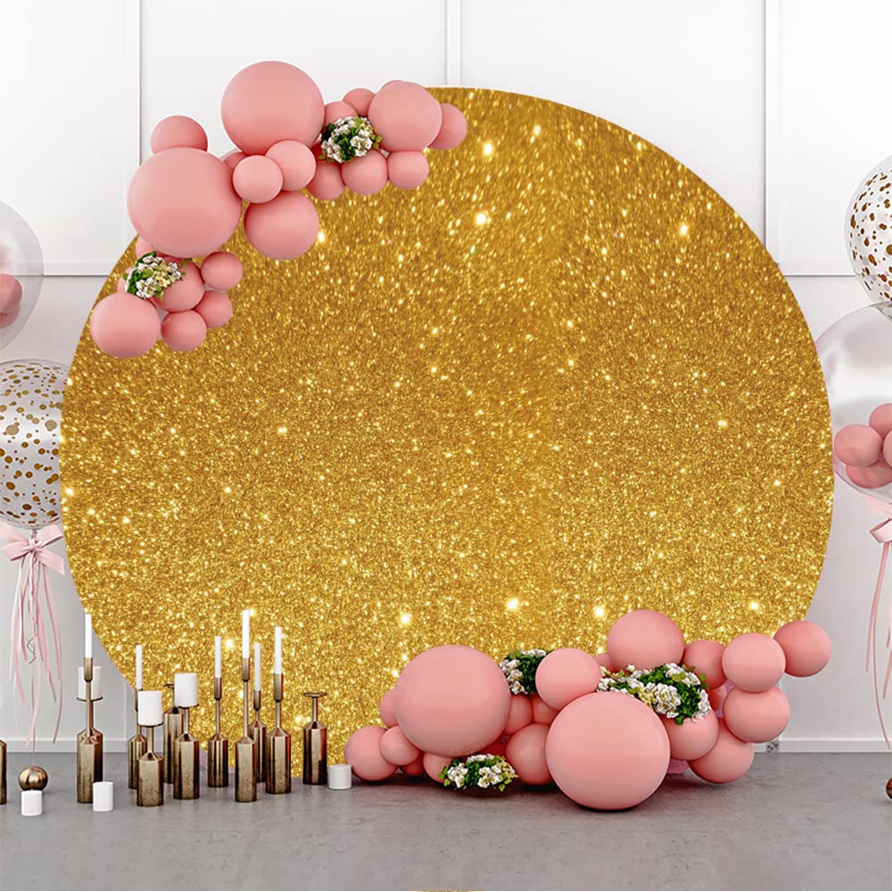 Aoihrraan 200cm Diametro Paillettes Glitter Oro Rotondo Fotografia Sfondo Lussuoso D'Oro Fondale Bambini Compleanno Ballo Studentesco Festa Neonato Baby Doccia Torta Tavolo Decorazione Fotografico