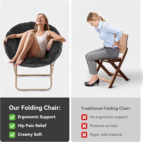 Miniatura 9 de MoNiBloom Silla redonda plegable de piel sintética para dormitorio, sala de estar, jardín, patio, marco de metal plegable, grande, cómoda,