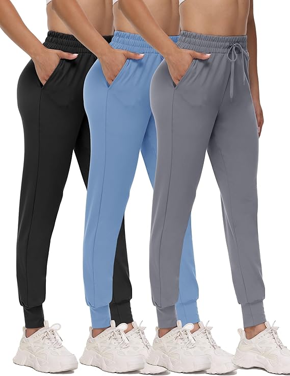 3 Pack Joggers for Women - Black Sweatpants with Pockets Plus Size Comfy Lounge Yoga Pants (S-5XL)