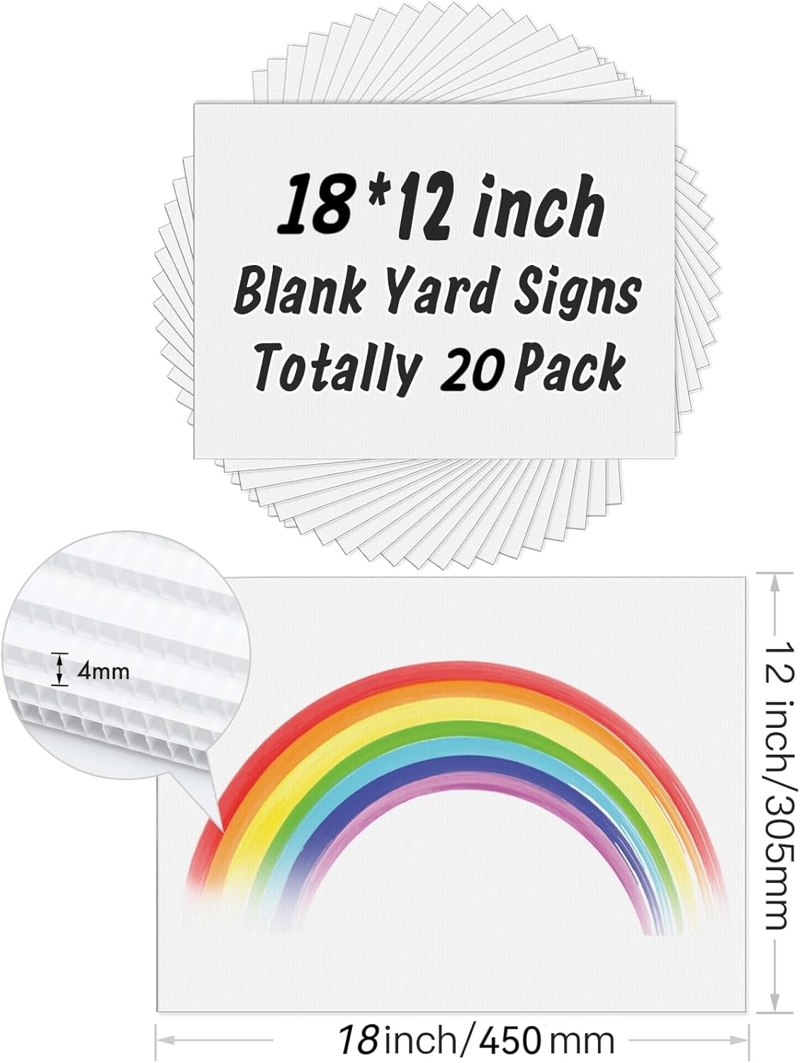20 Pcs Poster Board Corrugated Plastic Board Sheets for Projects Art Crafts Blank Yard Signs Sheets, IKAYAS 18 x 12 Inches White Blank Yard Signs Outdoor Corrugated Plastic Signs