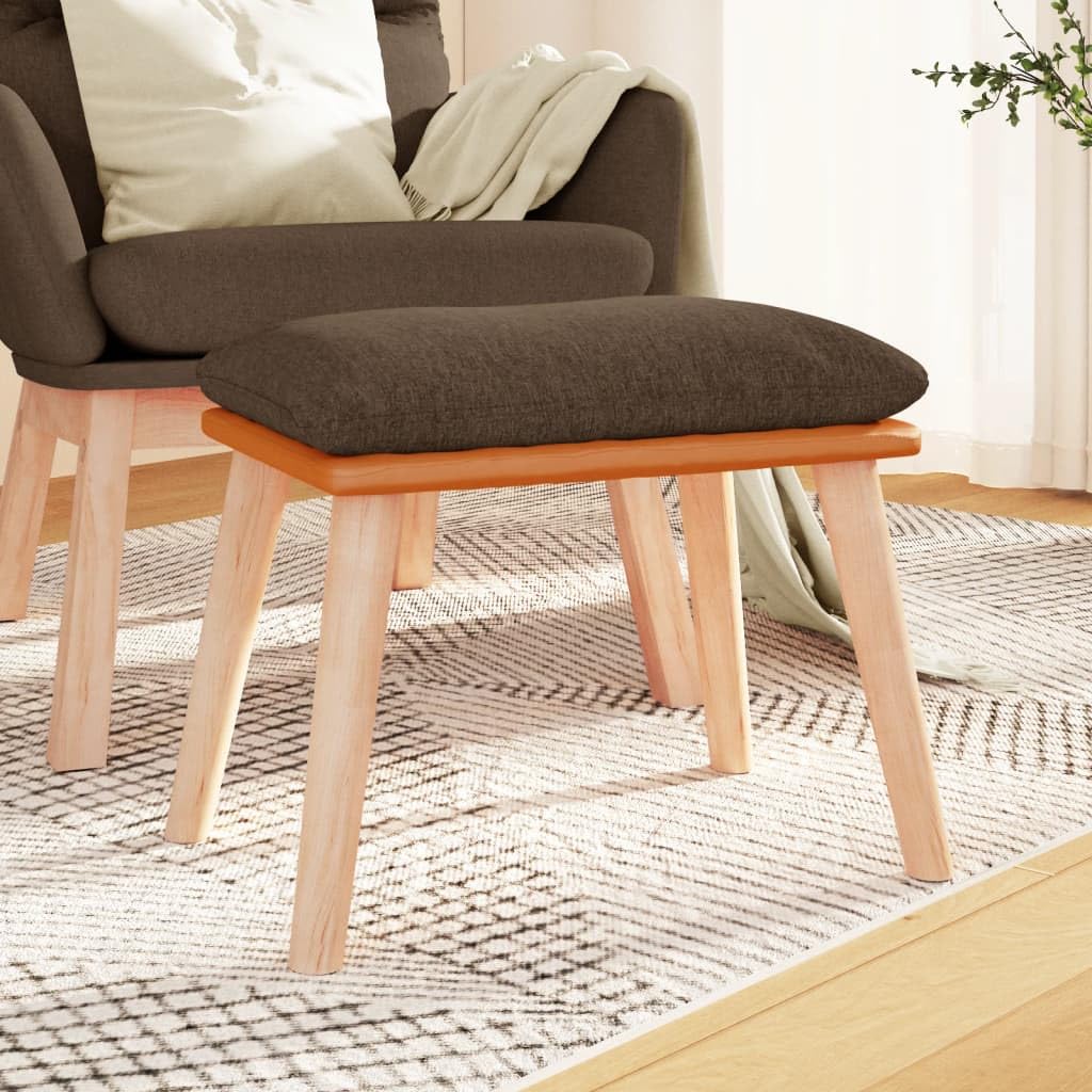 Repose-Pied Marron en Tissu et Similicuir | Tabouret 45x29,5x35 cm Chic avec Pieds en Bois d'Hévéa