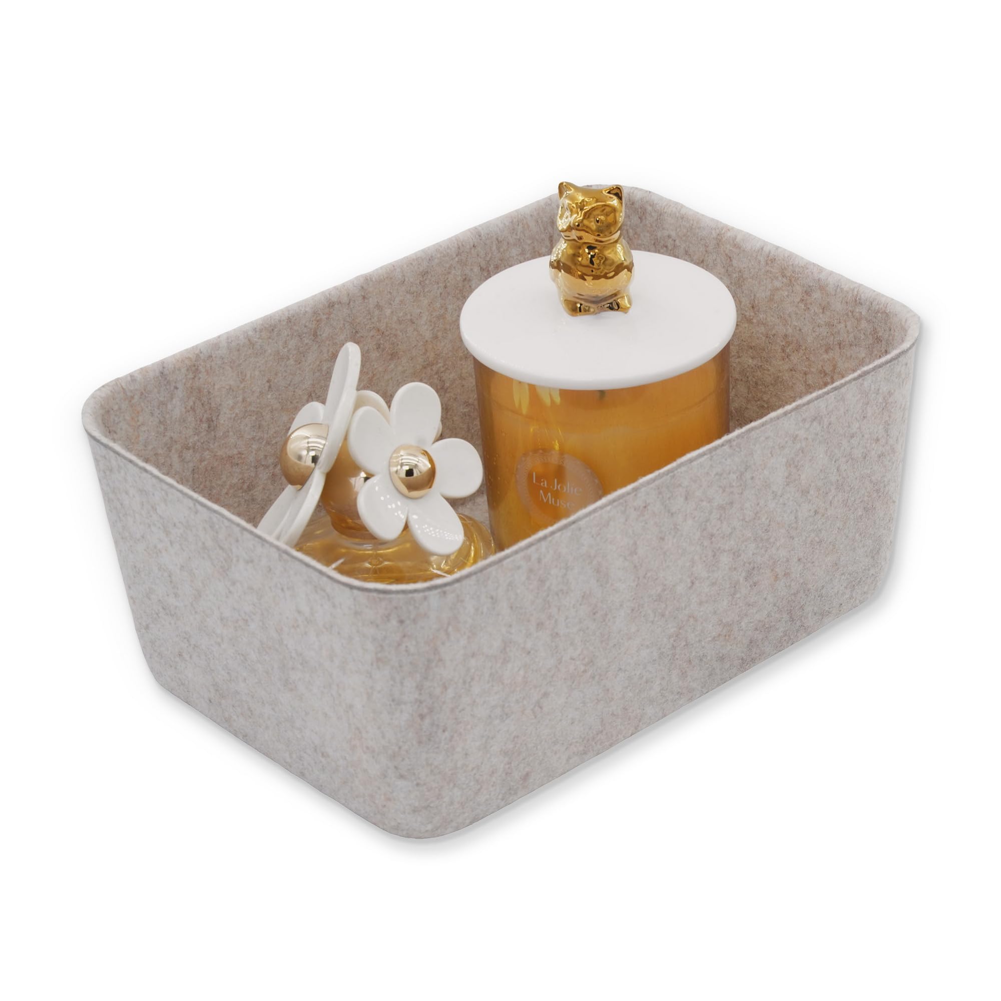 Welaxy Felt deep Storage Bin lidded Desk Drawer Organizer Caddy Oatmeal