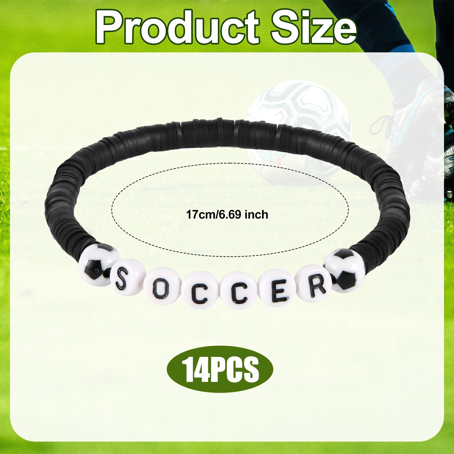 NQEUEPN 14pcs Soccer Bracelets, Football Sports Bracelets Stackable Clay Beaded Soccer Charm Bracelets Party Favors Jewelry Sport Bracelets for Sport Enthusiasts