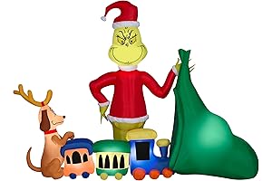 Giant Holiday Grinch Animated Christmas Train & Santa Sack Decoration