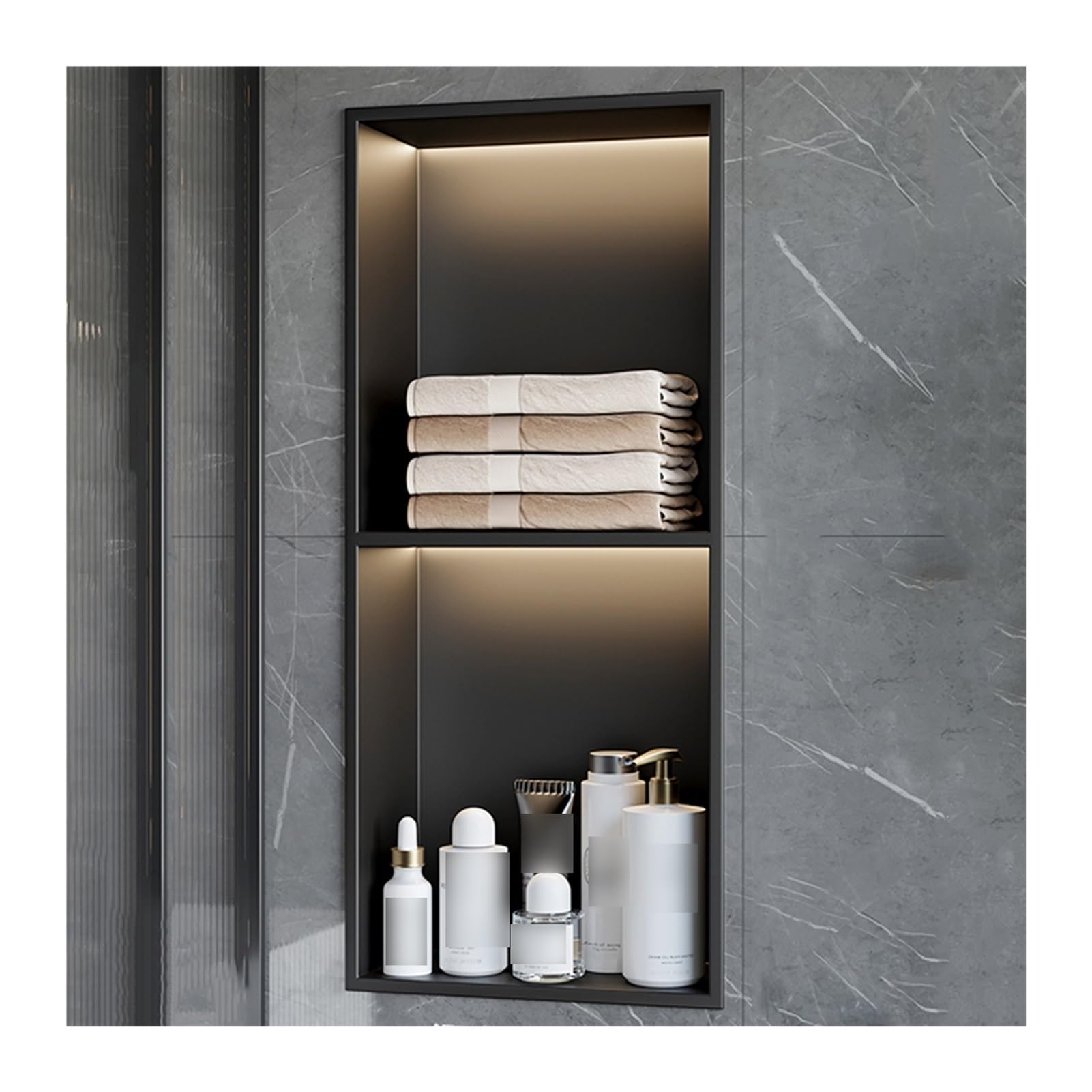 QUSYZD Shower Niche, Stainless Steel Wet Room Alcove Recessed, Shampoo Cosmetic Toiletry Waterproof Shower Organiser, Home Bedroom Living Room Bathroom Shelves,Black-70x28x12.5CM/27.56x11.03x4.93in