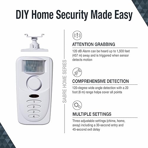 Miniatura 2 de SABRE Sensor de movimiento inalámbrico con sistema de alarma de seguridad antirrobos con sirena de 120 dB y detección con ángulos de amplia visión