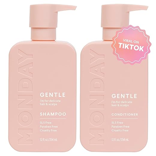 MONDAY HAIRCARE Gentle Shampoo + Conditioner Set (2 Pack) 12oz Each for Normal to Delicate Hair Types, Made from Coconut Oil, Rice Protein, & Vitamin E, 100% Recyclable Bottles