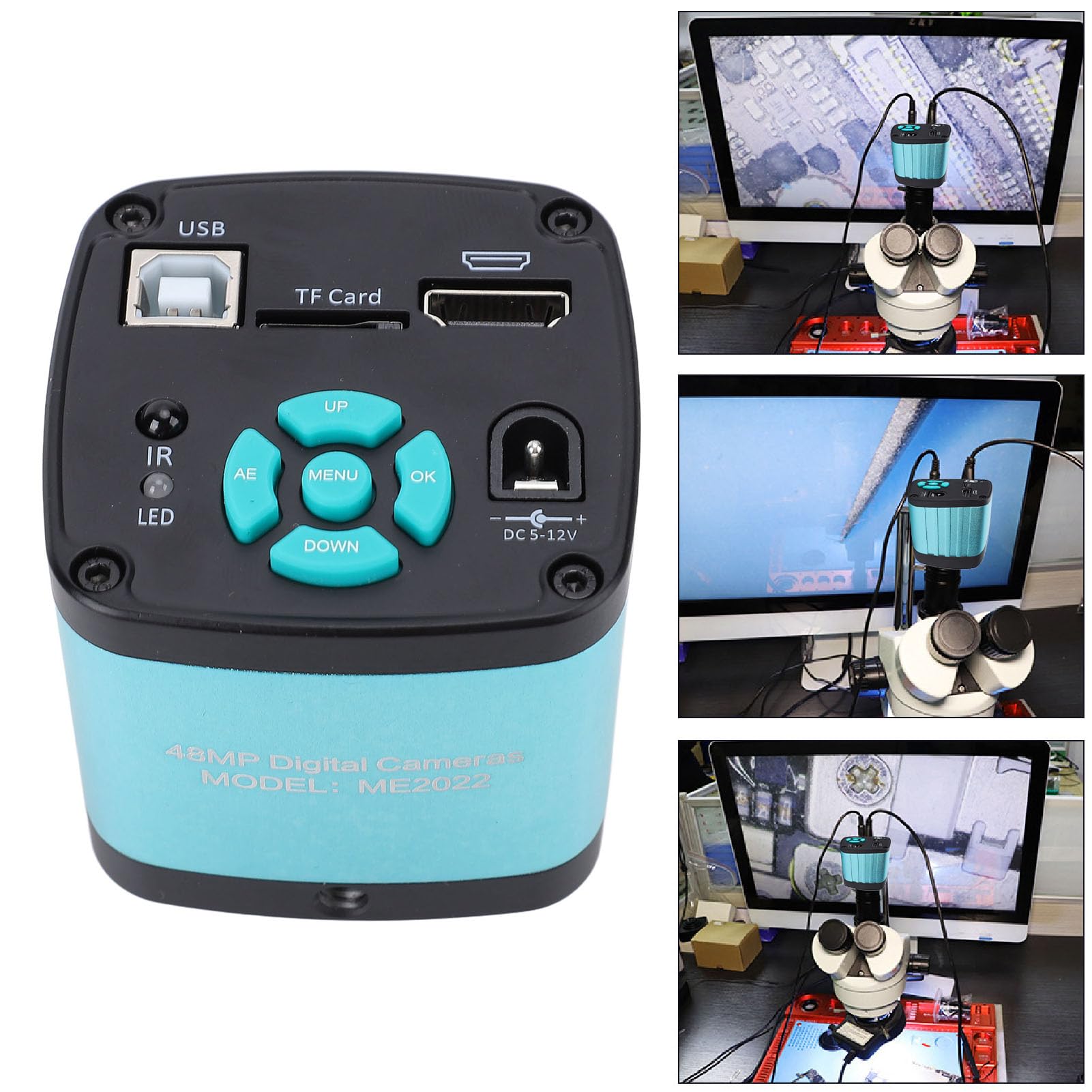 Cámara de Microscopio Industrial, 48MP 4K 1080p HDMI Cámara de Microscopio Digital 5X Zoom Digital Cámara de Video Electrónica de Mano con Salida USB2.0 para Fotos, Video (Enchufe de la UE 100-240V)