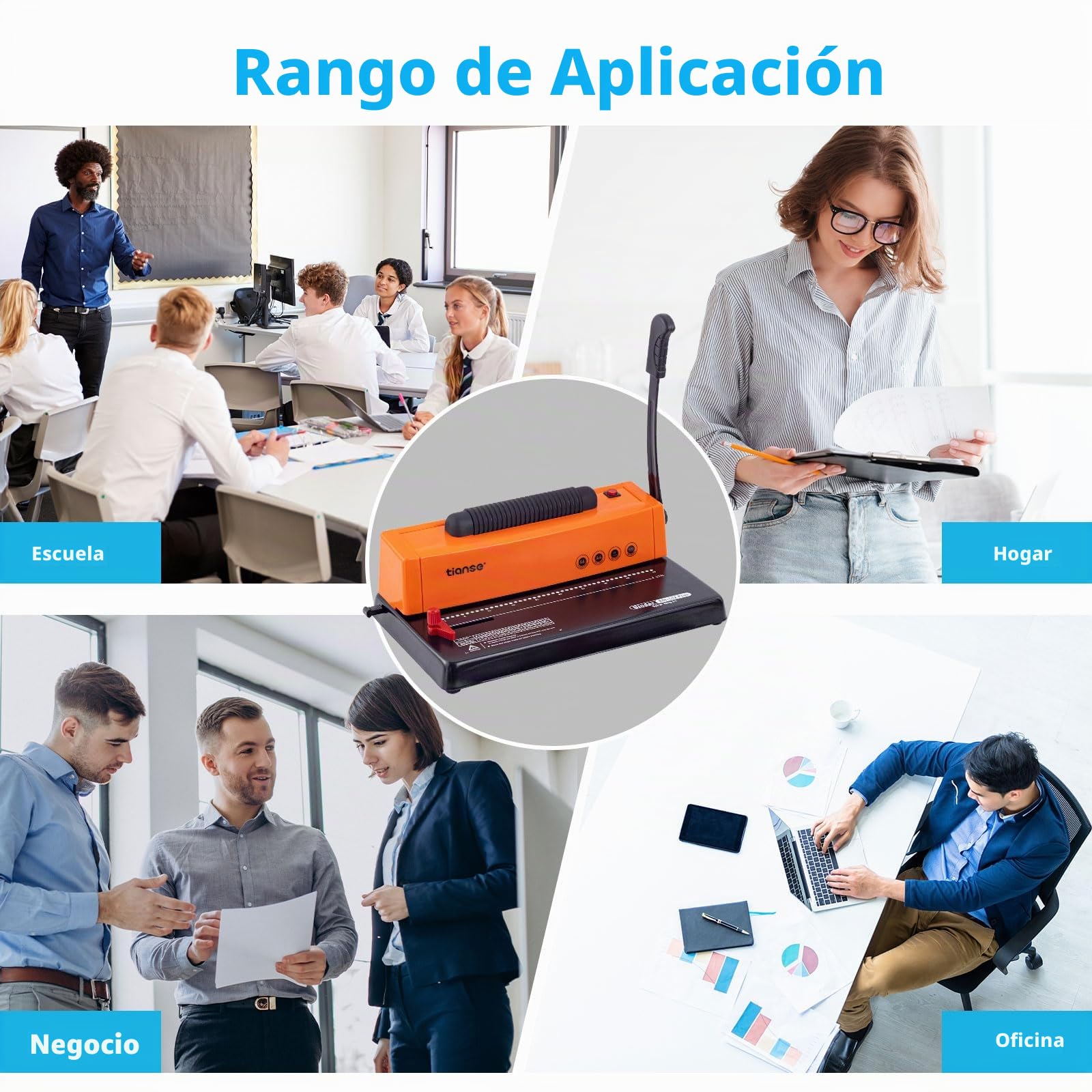 TIANSE Máquina de encuadernación, máquina de encuadernación de bobinas en espiral, perforadora manual con inserto de bobina eléctrica, apto para tamaño carta/A4/A5