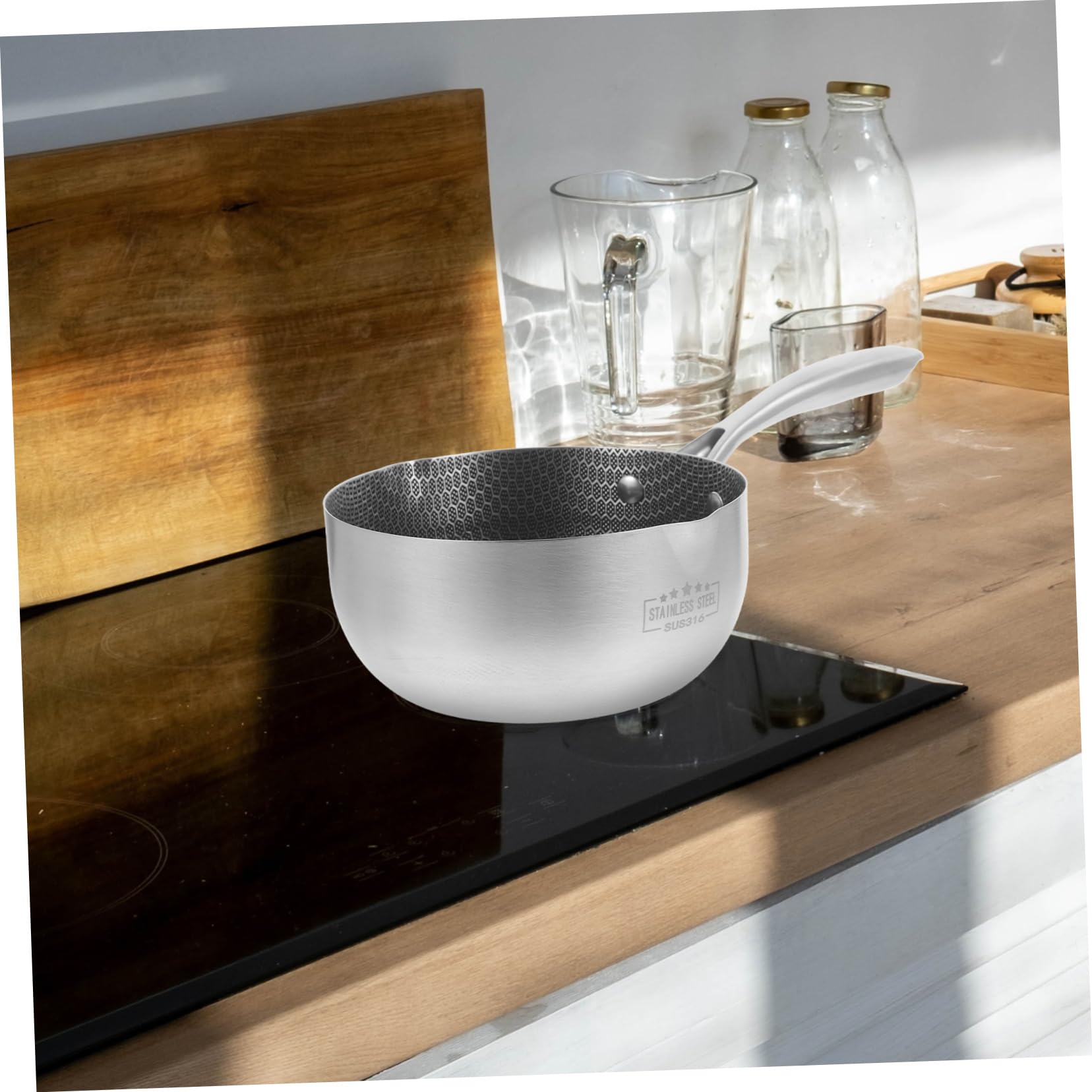 SOIMISS Sartén de Acero Inoxidable Superficie Antiadherente en Panal 20 Cm, Compatible Inducción, Cocina Diaria para Familias Pequeñas, Sartén Multifuncional sin Tapa