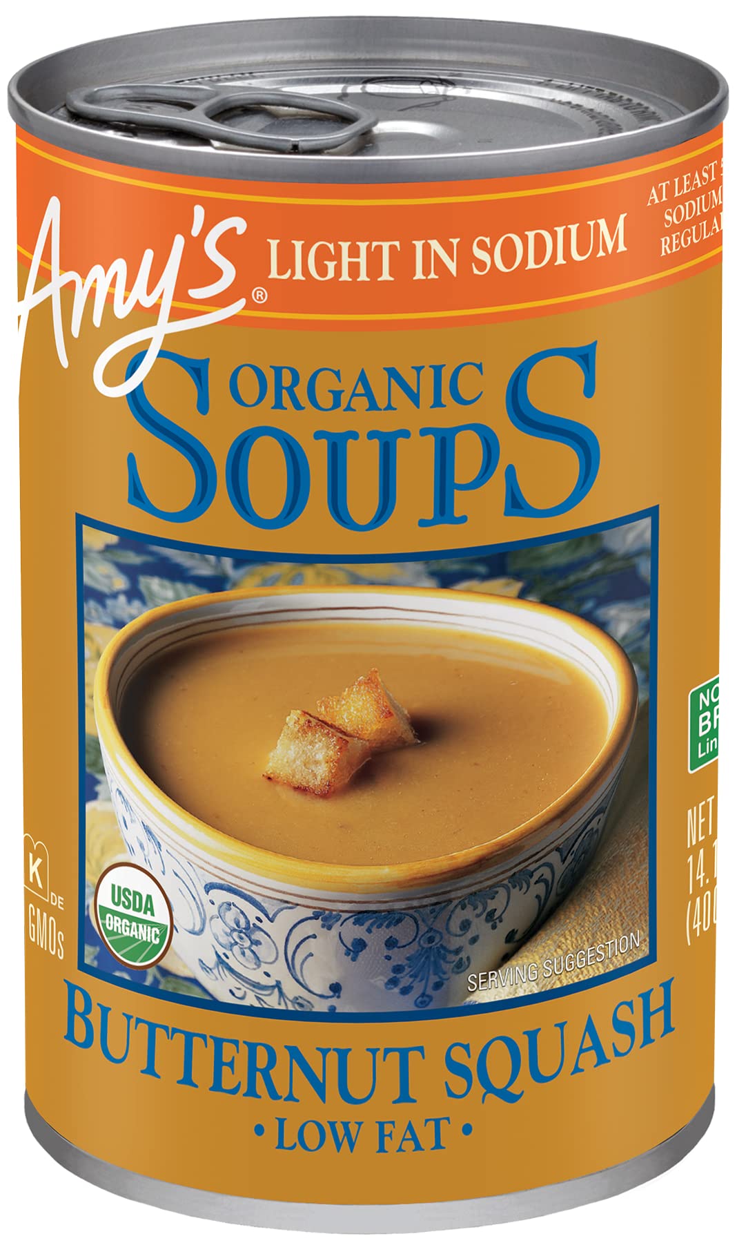 Amy’s Soup, Light in Sodium Butternut Squash Soup, Low Fat, Gluten Free, Made With Organic Garlic and Olive Oil, Canned Soup, 14.1 Oz