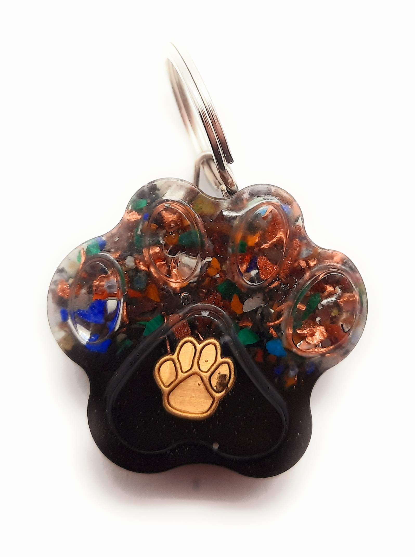 Secret Synergy StonesEnergy Healing Pet Protection Dog Charm Over 30 lbs with Orgone Shungite Black Tourmaline Paw Print (Paw Print)