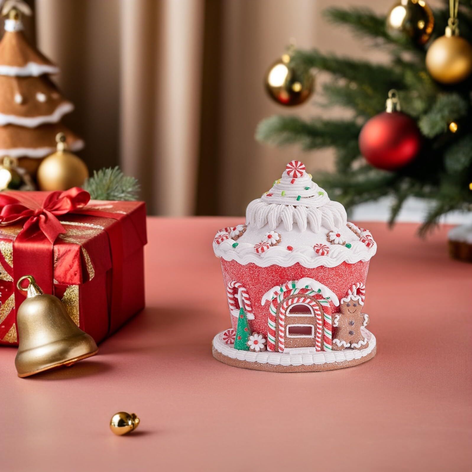 Castillo de Arcilla y casita navideña de Resina Pueblo de Pan de Jengibre decoración Colgante del Techo Adorno navideño de la casa de Pan de Jengibre Adornos