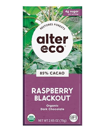 Alter Eco | Barras de chocolate negro | Cacao oscuro puro, comercio justo, orgánico, sin OMG, sin gluten (apagón de frambuesa)